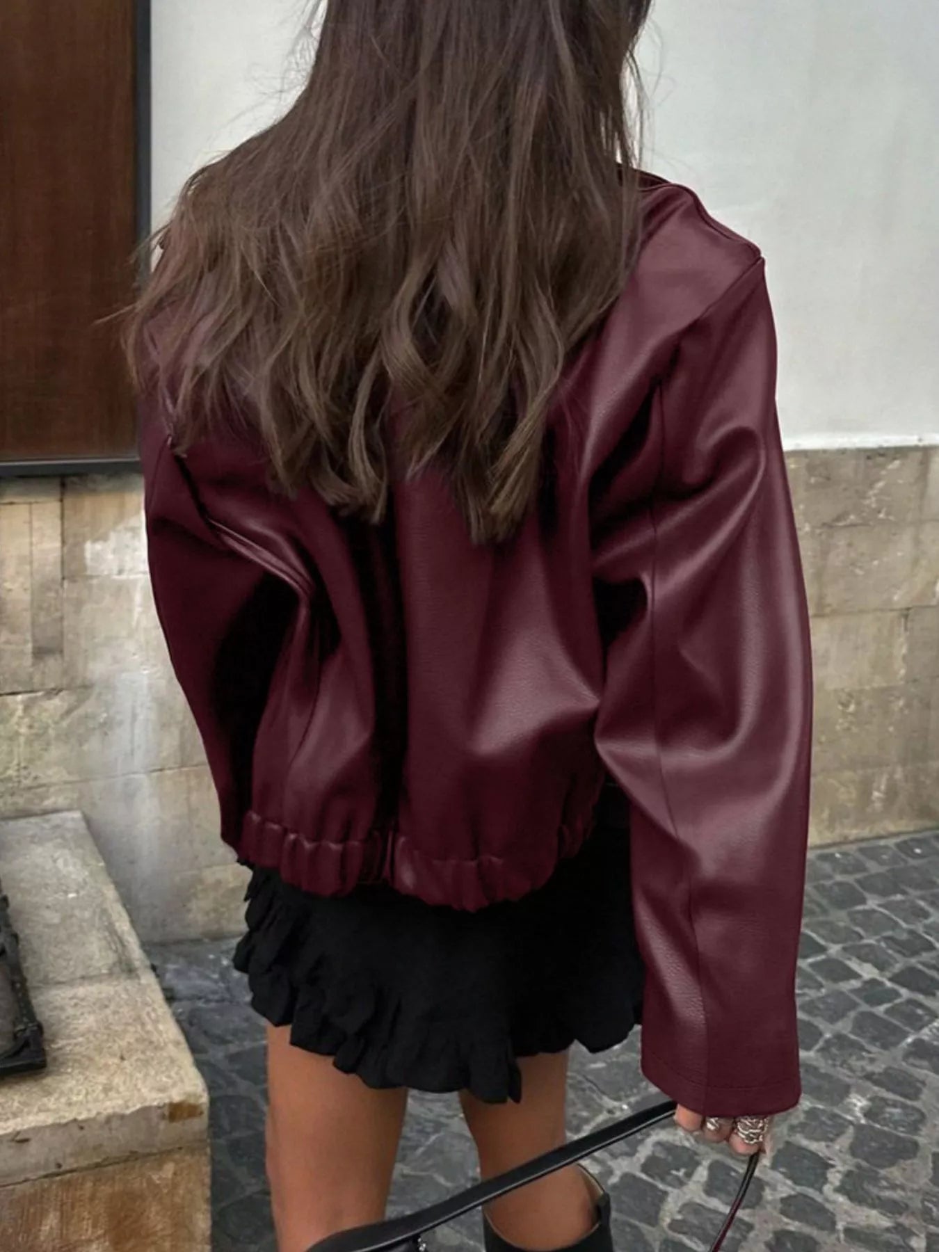 Trendsi Faux Leather Zip Up Jacket -