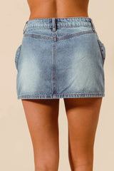 Trendsi SO ME Bow Knot Pocket Denim Mini Skirt -