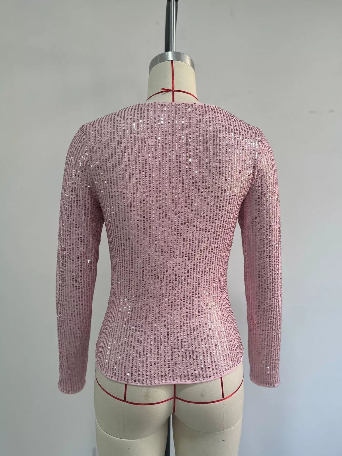 Pink sequin long sleeve crop T-shirt, back product view