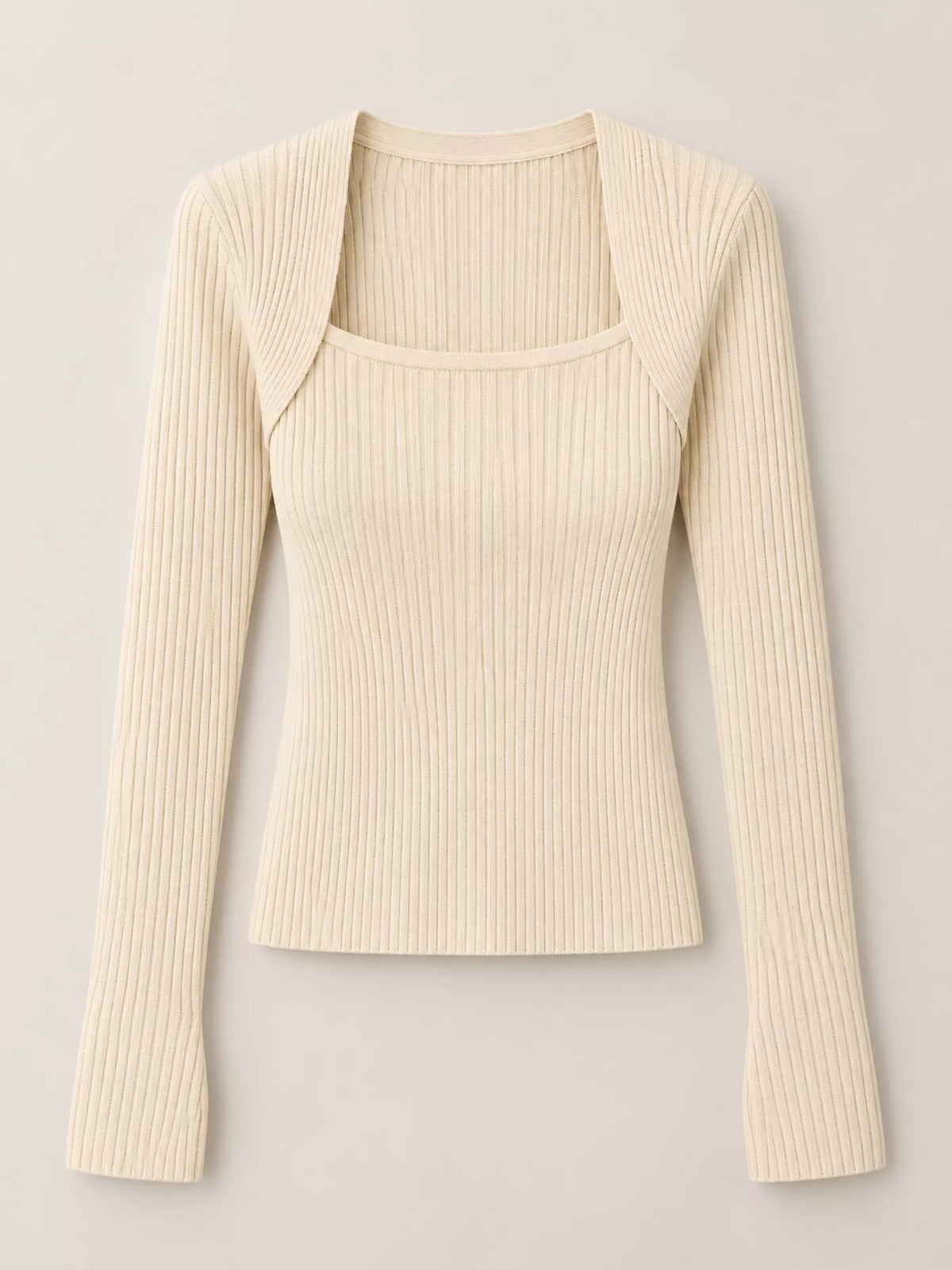 Apricot square neck ribbed knit slim-fit top