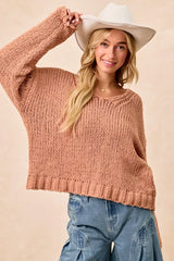 Trendsi BiBi Chunky Knit Sweater with Flower Detail Sleeves -