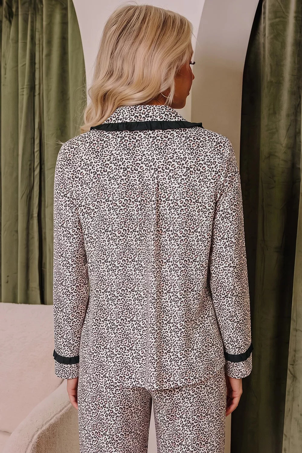 Trendsi Leopard Print Bow Knot Patchwork Long Sleeve Lounge Set -