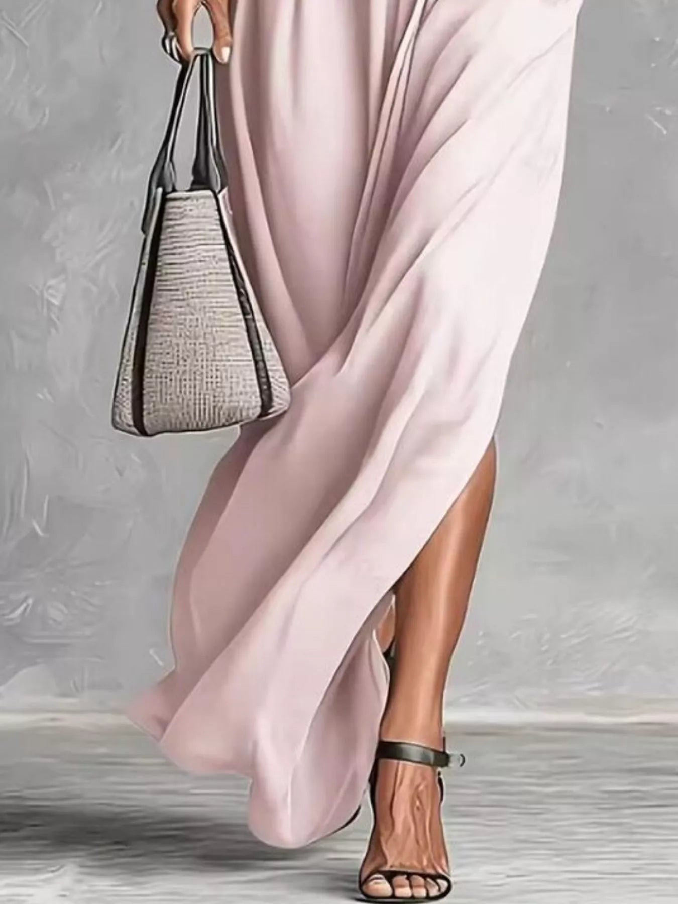 Trendsi Slit Roll-Up Sleeve Maxi Dress -