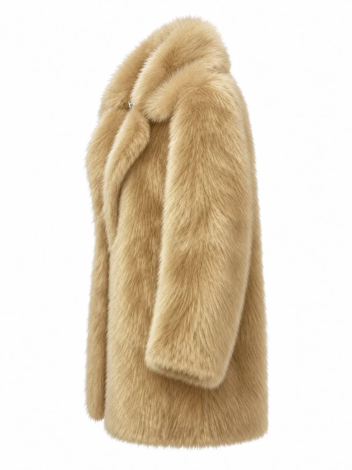Faux Fur Long Sleeve Coat in camel