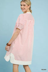 Trendsi Umgee Pinstripe Shift Dress with Contrast Trim -