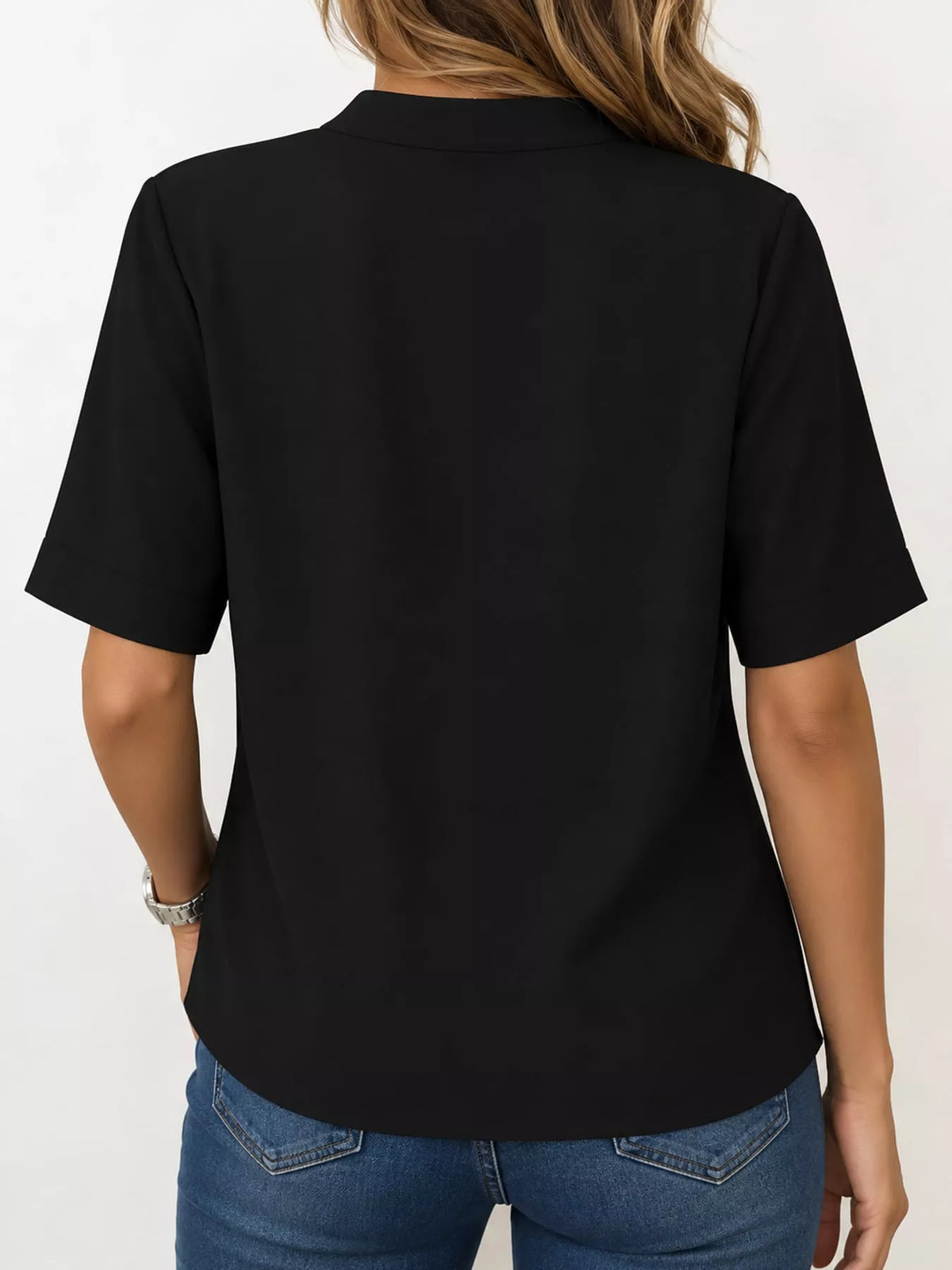 Notched-neck blouse, black back