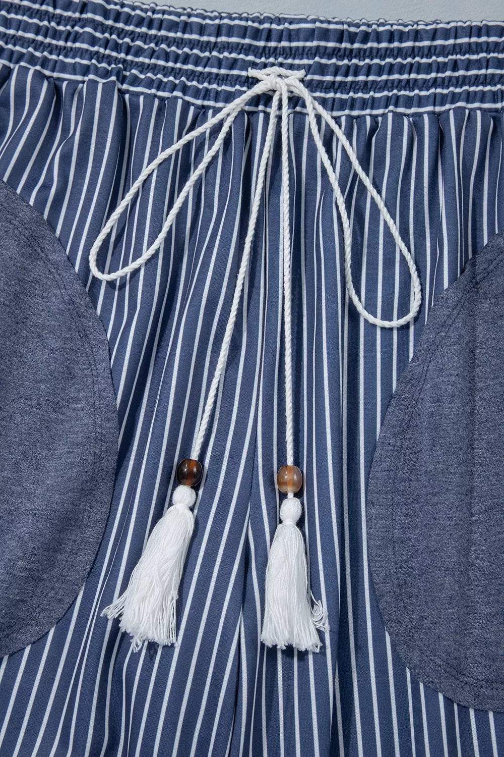 Top and drawstring pants set, striped pants drawstring detail