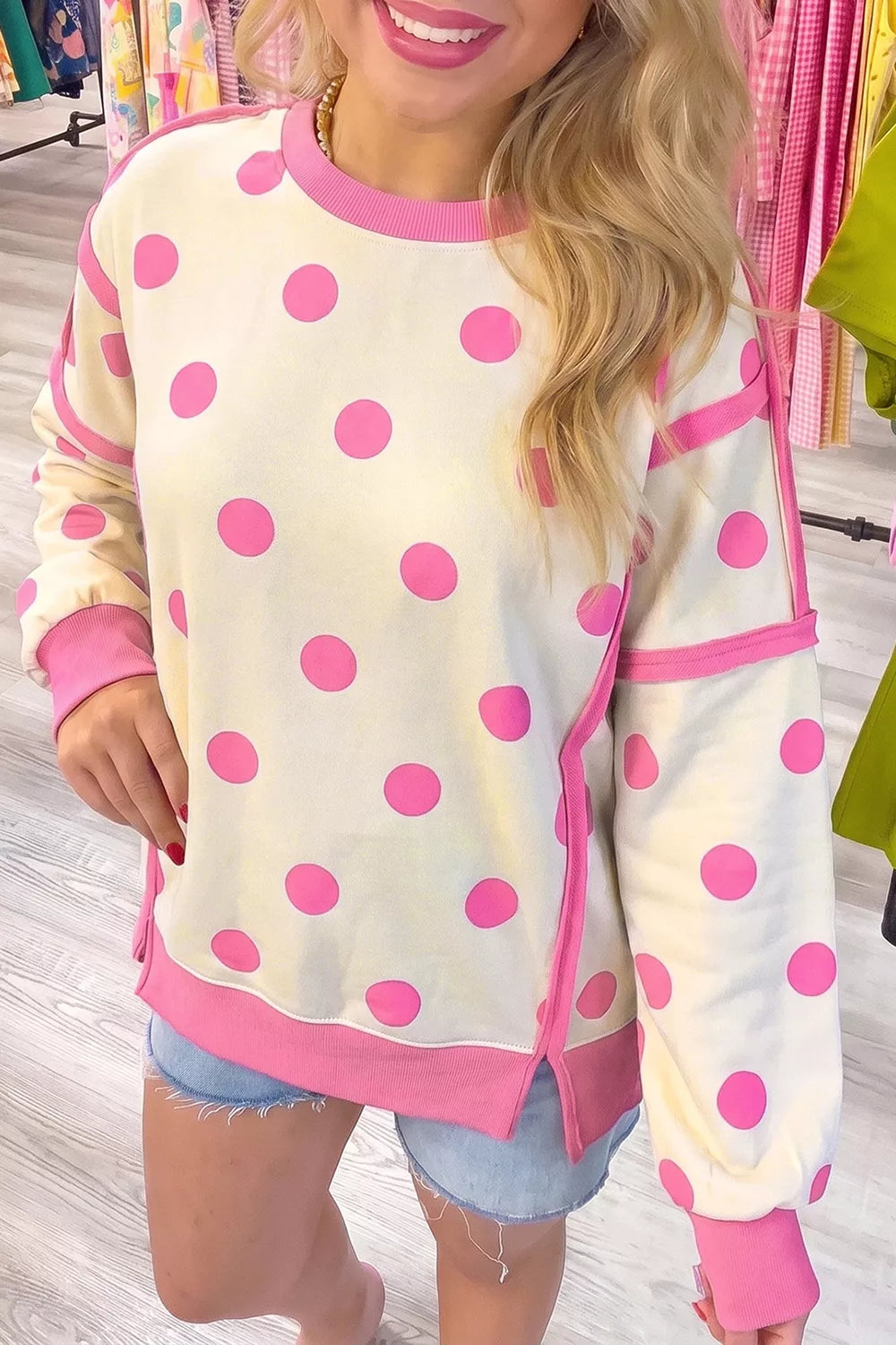Trendsi Polka Dot Crew Neck Sweatshirt -