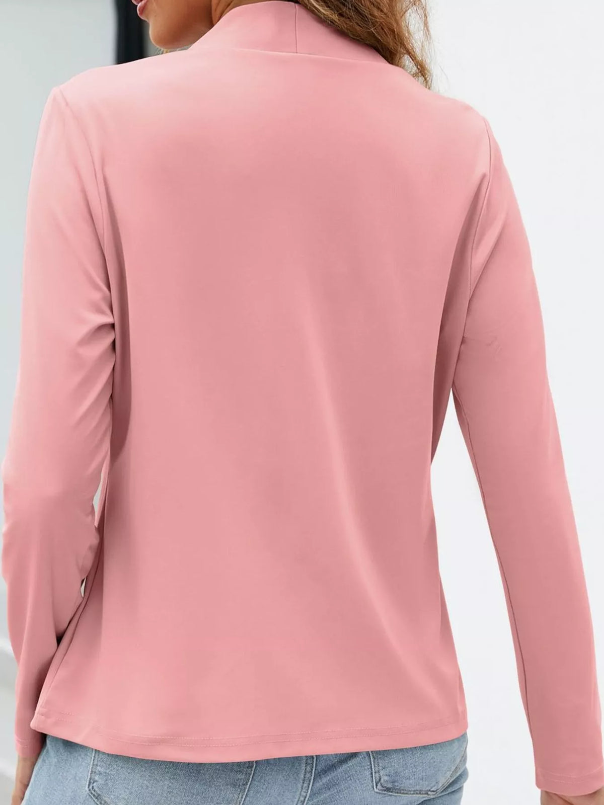 Mandarin neck long sleeve blazer, back view
