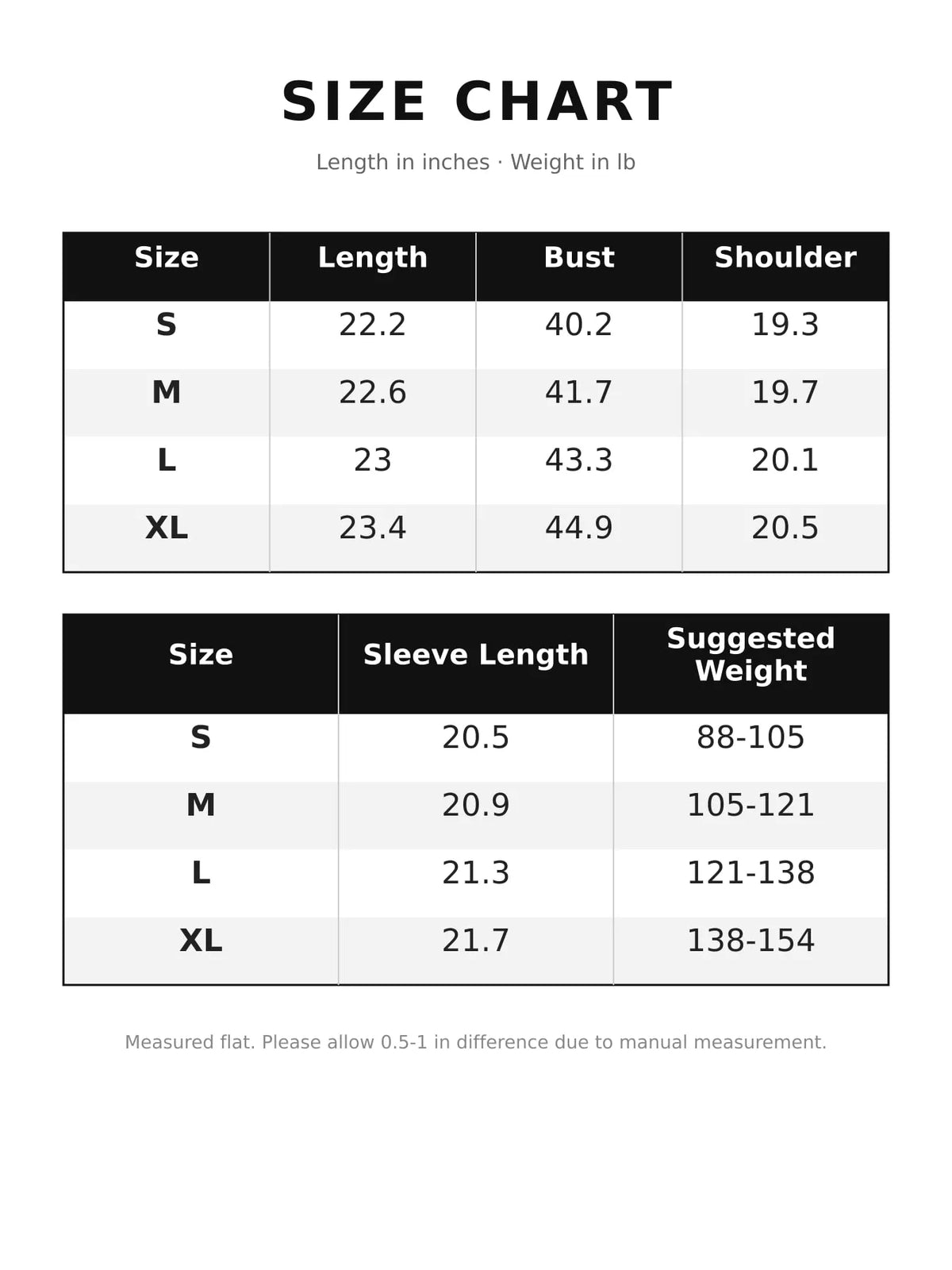 Embroidered Button-Up Denim Jacket — size and measurement chart