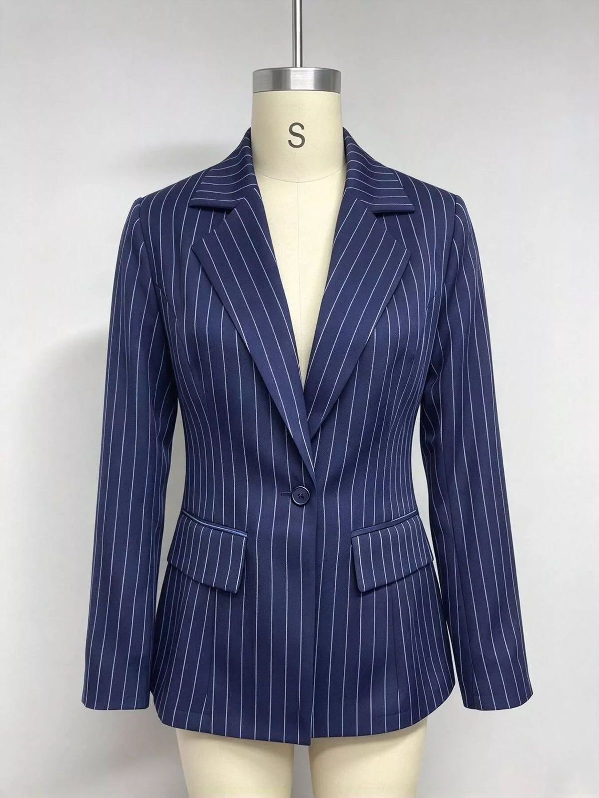 Navy lapel collar one button blazer