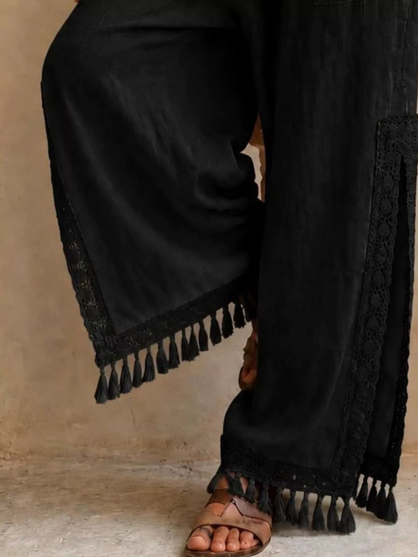 Trendsi Lace Detail Slit Wide Leg Pants -