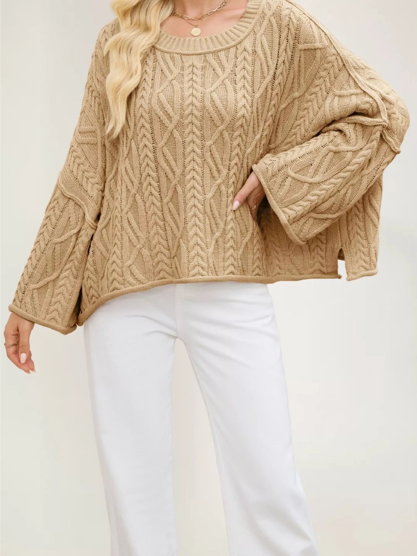 Trendsi Cozy Cable Knit Drop Shoulder Oversize Sweater -