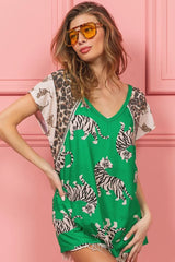 Trendsi BiBi Tiger Printed Jersey Block T-Shirt with Aztec Trim -