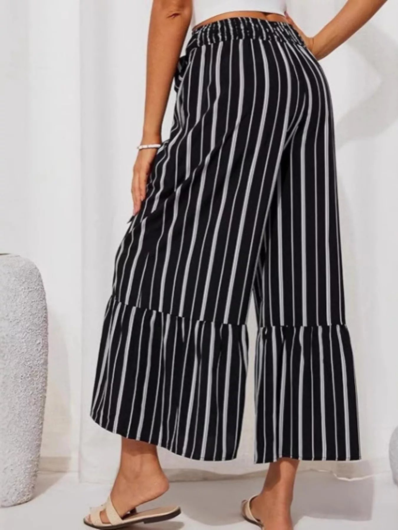 Trendsi Full Size Tie Waist Wide-Leg Printed Pants Plus Size -