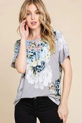 Trendsi BOMBOM Floral Round Neck Short Sleeve T-Shirt -
