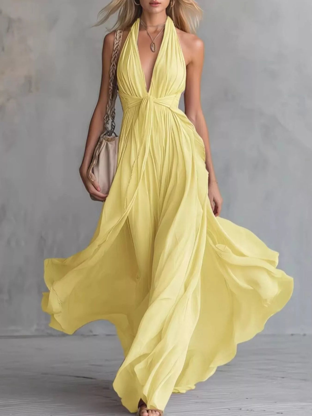 Trendsi Crisscross Back Ruched Maxi Dress -