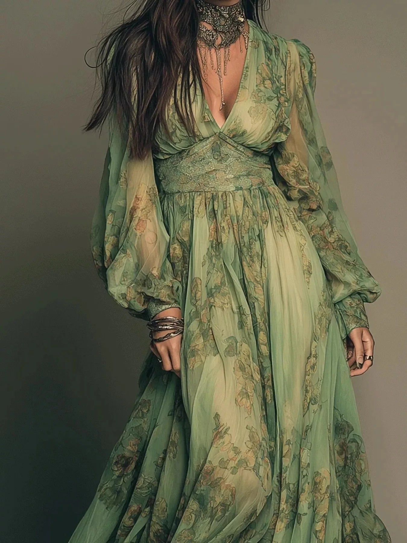 Trendsi Floral Print V-Neck Maxi Dress -
