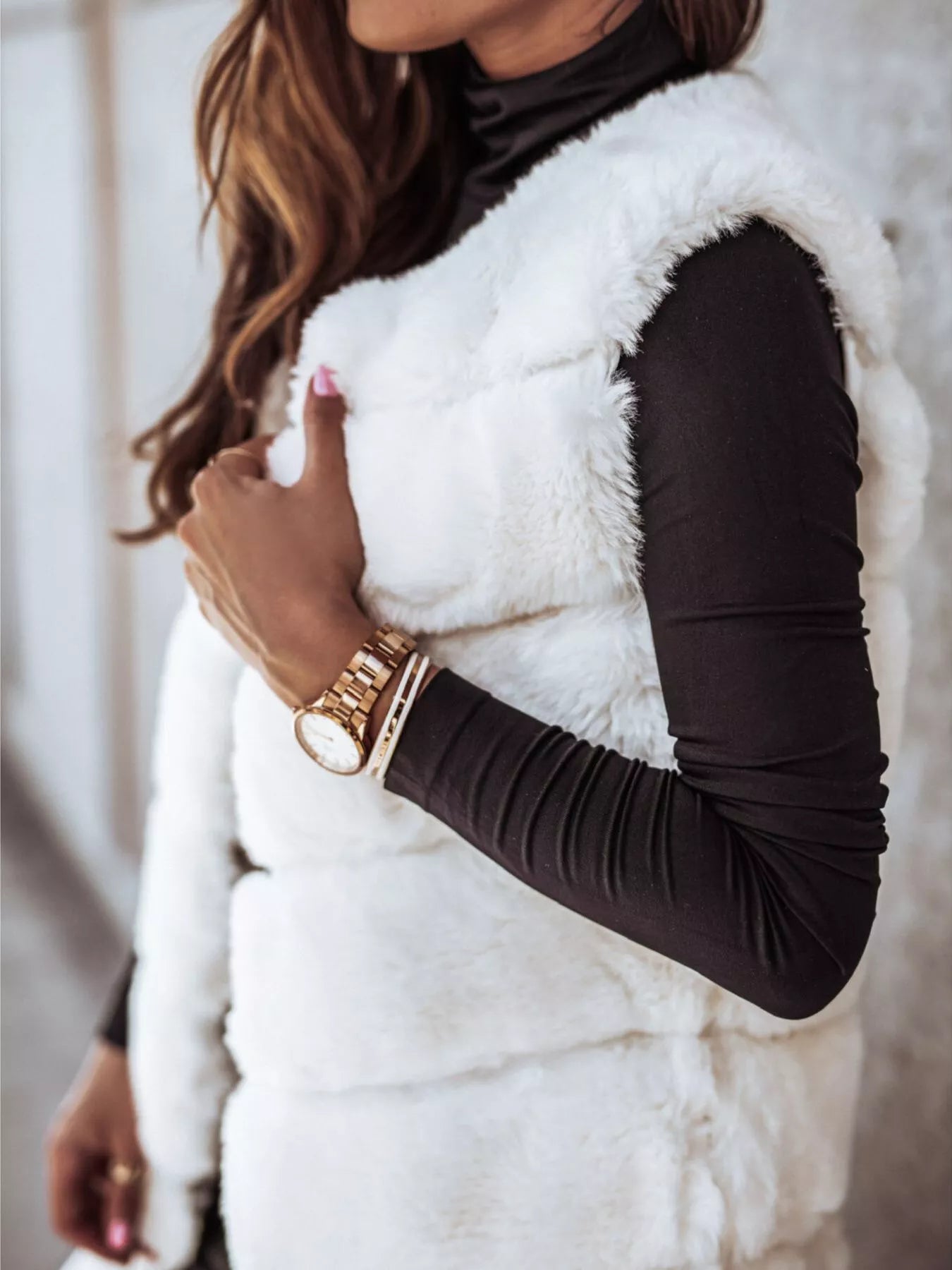 Trendsi Faux Fur Longline Vest Coat -