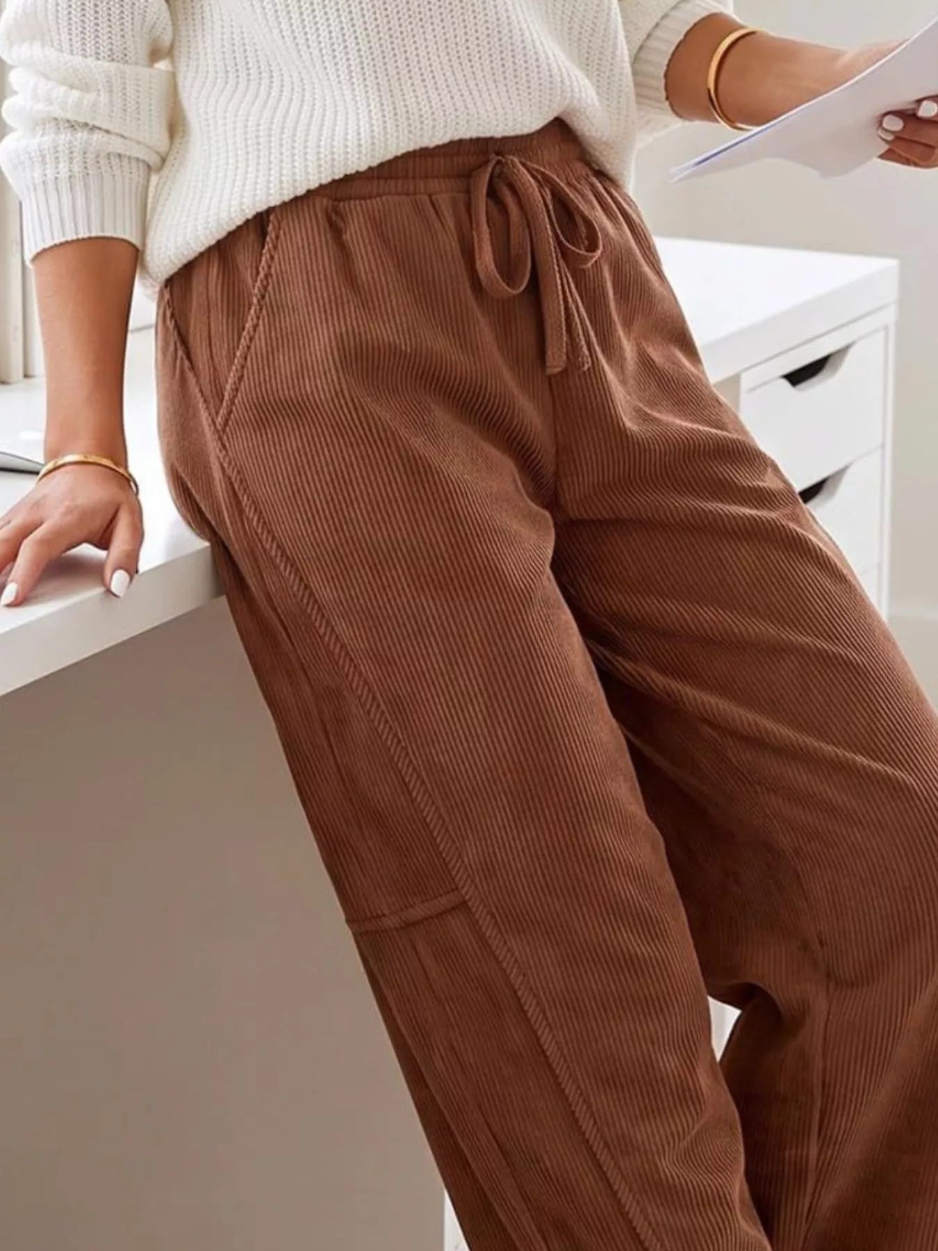 Trendsi Drawstring Corduroy Pants -