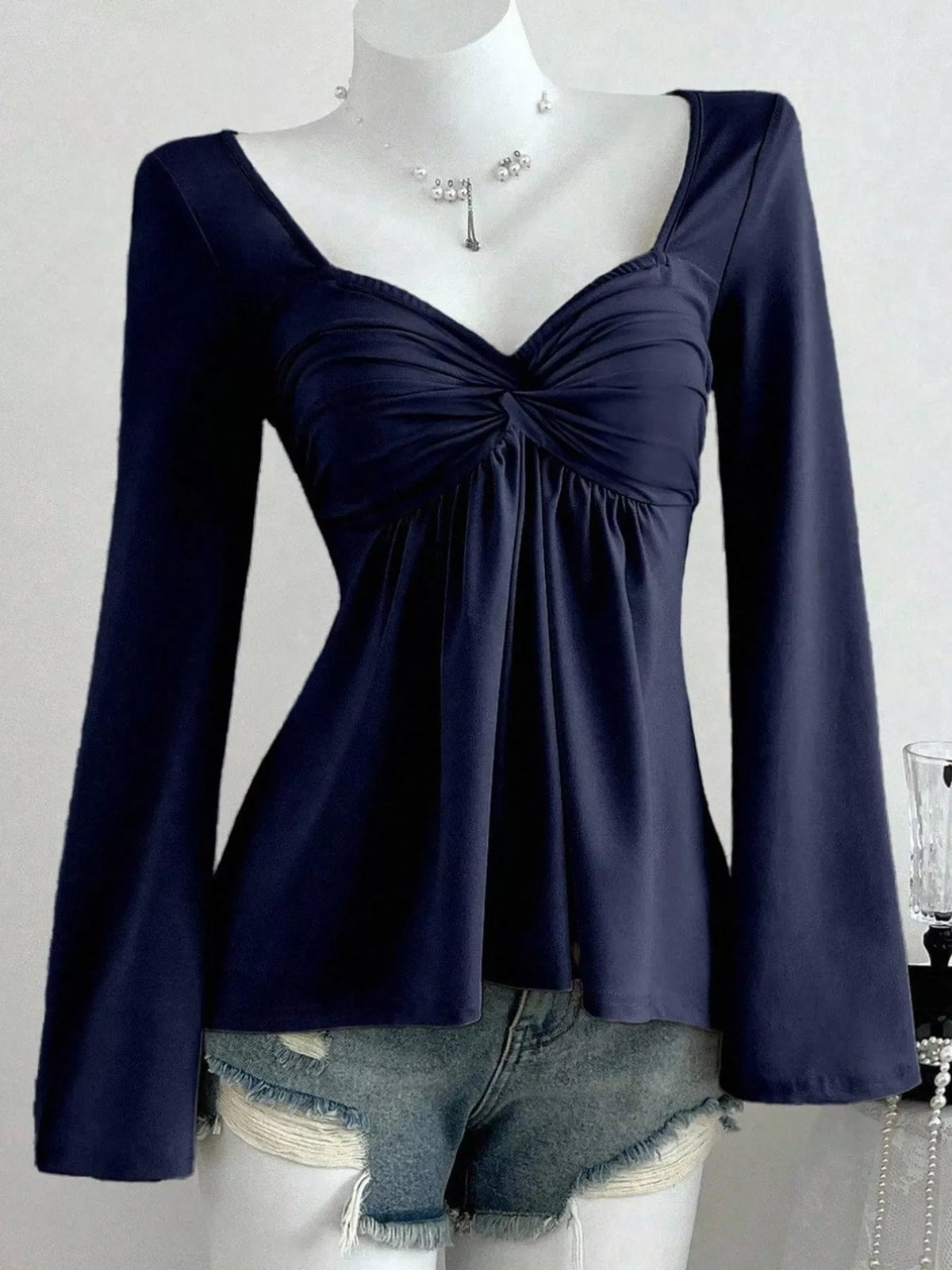 Navy long-sleeve T-shirt, product view