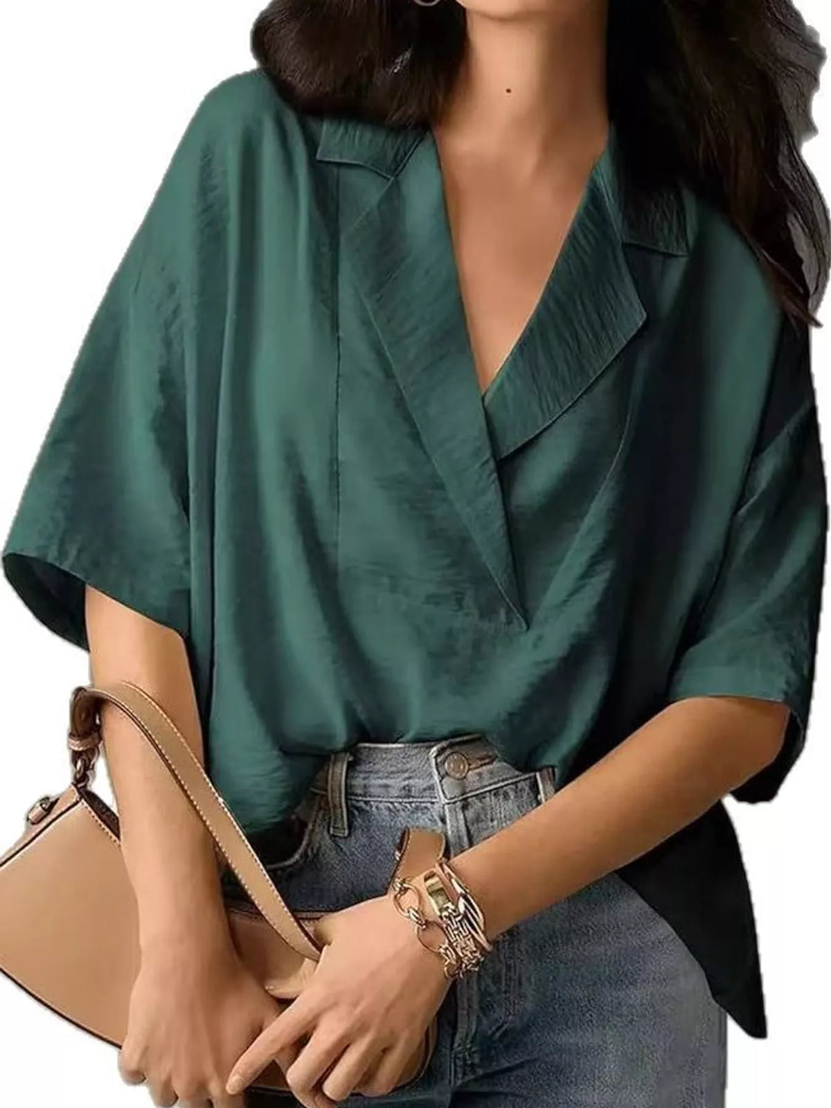 Half-sleeve blouse, green front