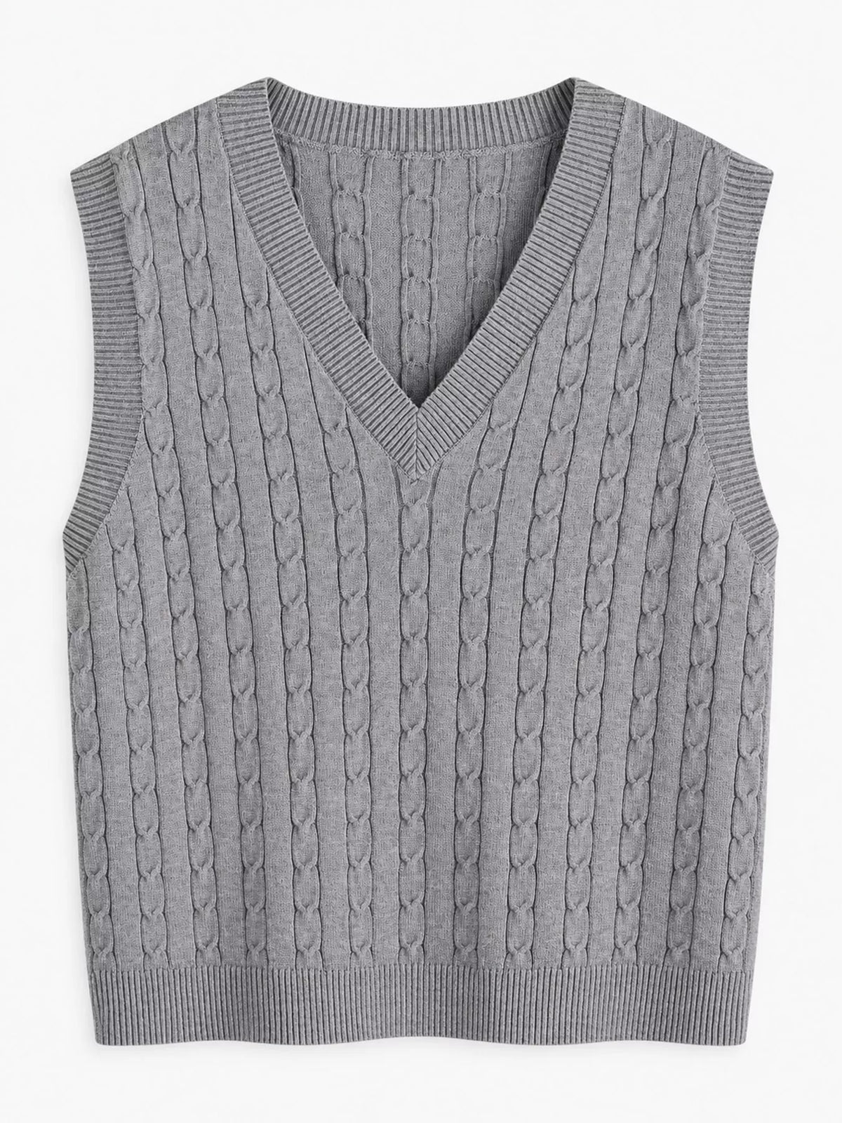 Cable-knit sweater vest, gray front