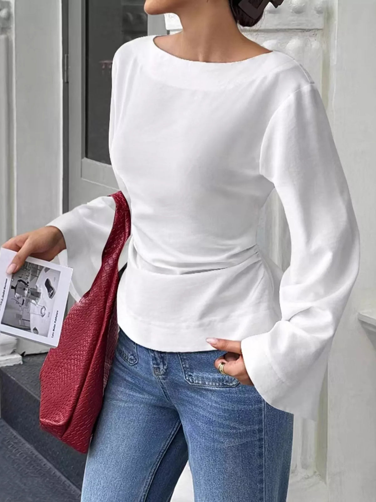 Trendsi Boat Neck Long Sleeve Slim-Fit T-Shirt -