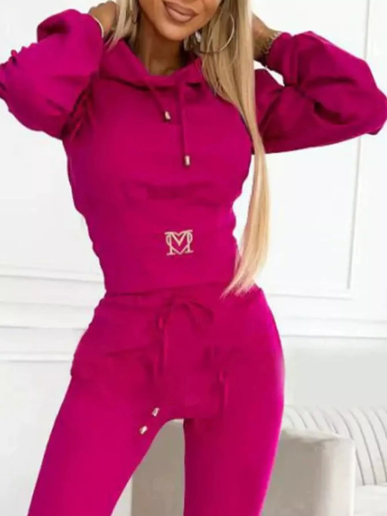Trendsi Full Size Drawstring Cropped Hoodie and Pants Set Plus Size -