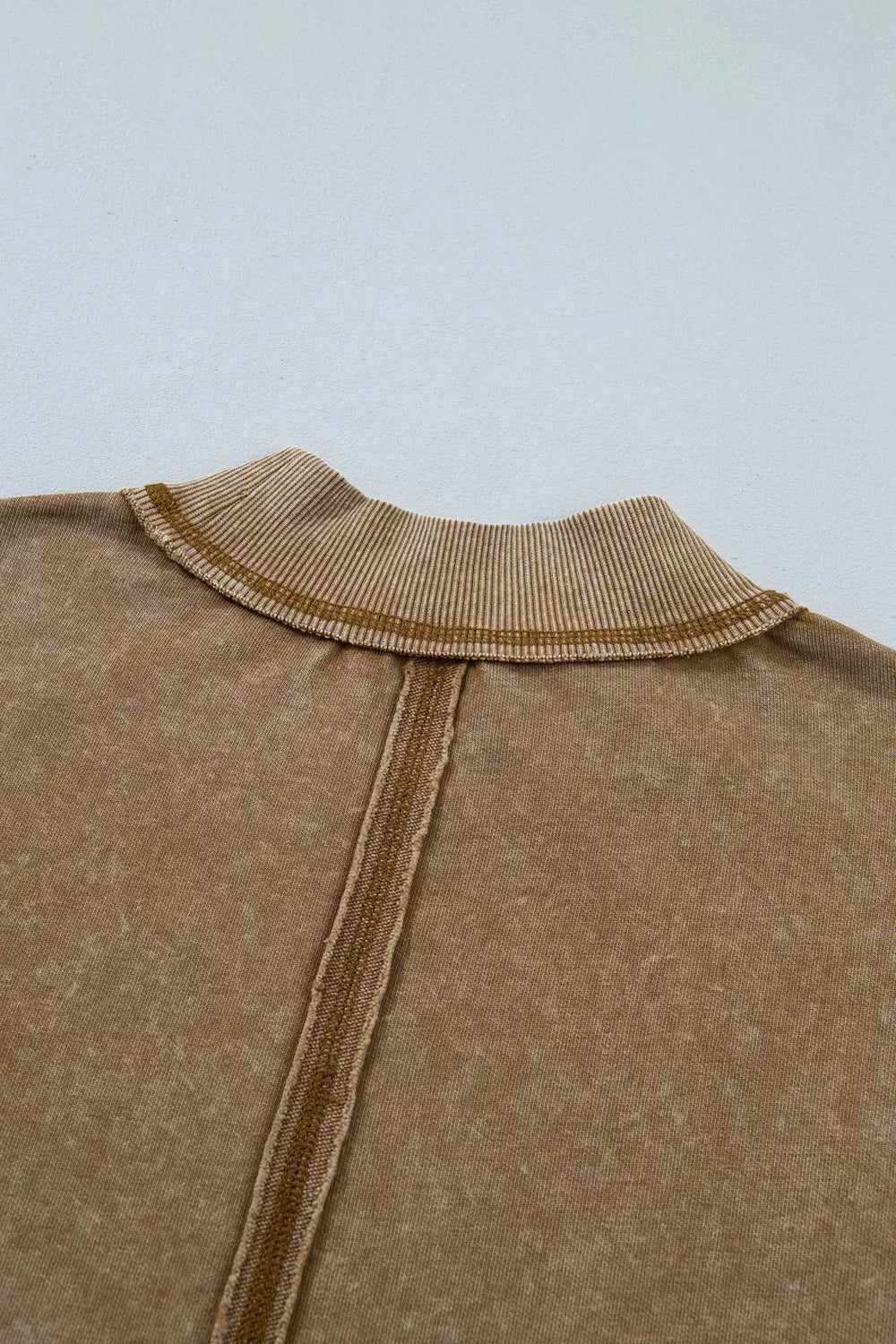 Washed High Neck Long Sleeve Sweatshirt — construction details