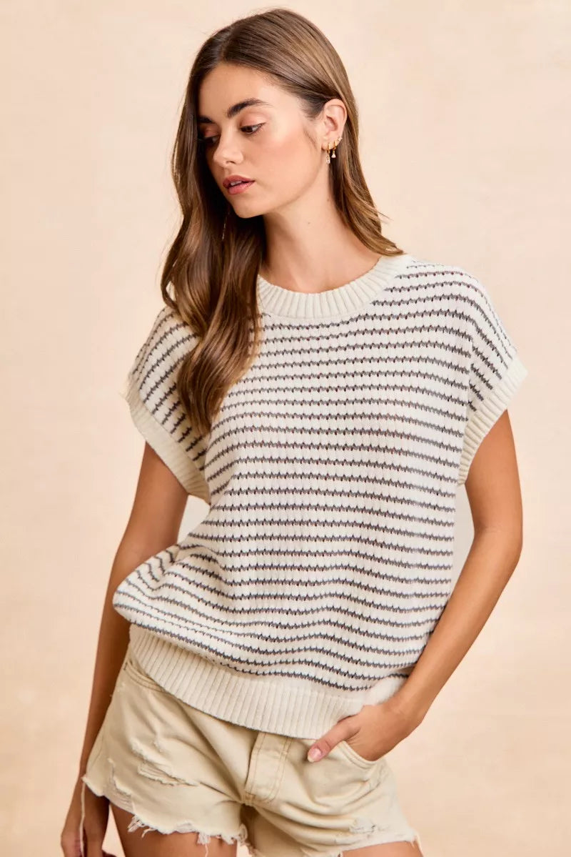 Women's Pointelle Stripe Sleeveless Sweater Top — product view 4