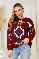 Trendsi HEYSON Full Size Aztec Soft Fuzzy Sweater -