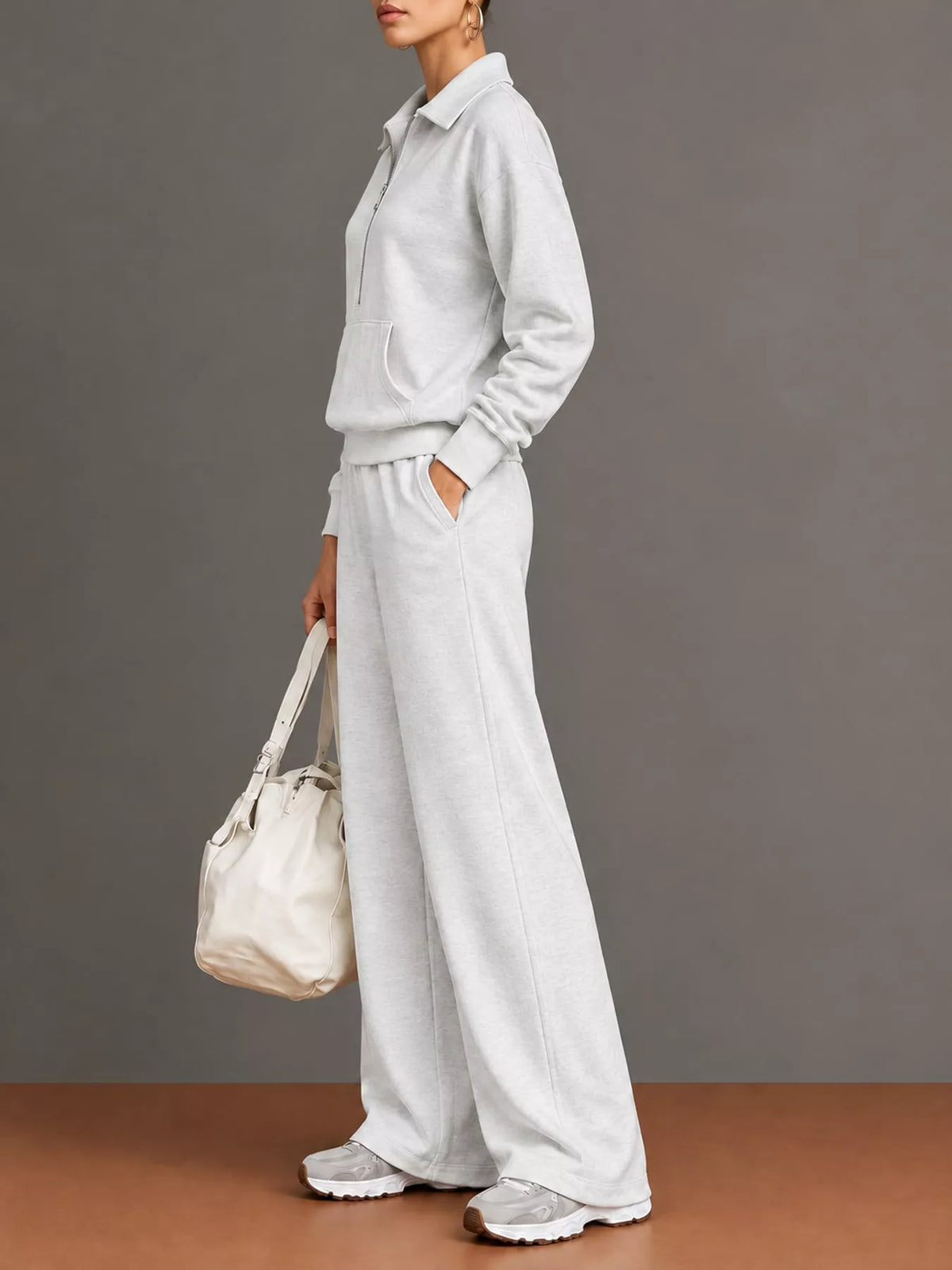 Half Zip Long Sleeve Top and Pants Set — side view
