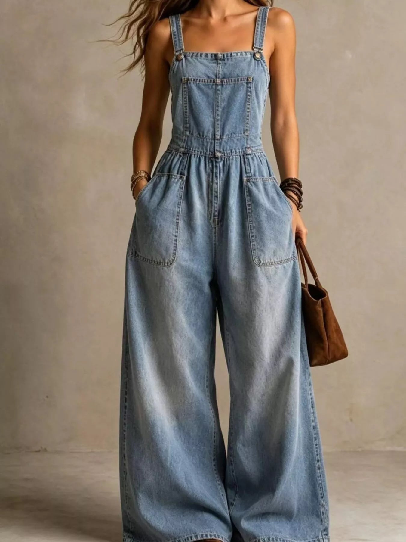 Trendsi Full Size Wide Leg Denim Jumpsuit with Adjustable Straps and Pockets Plus Size -