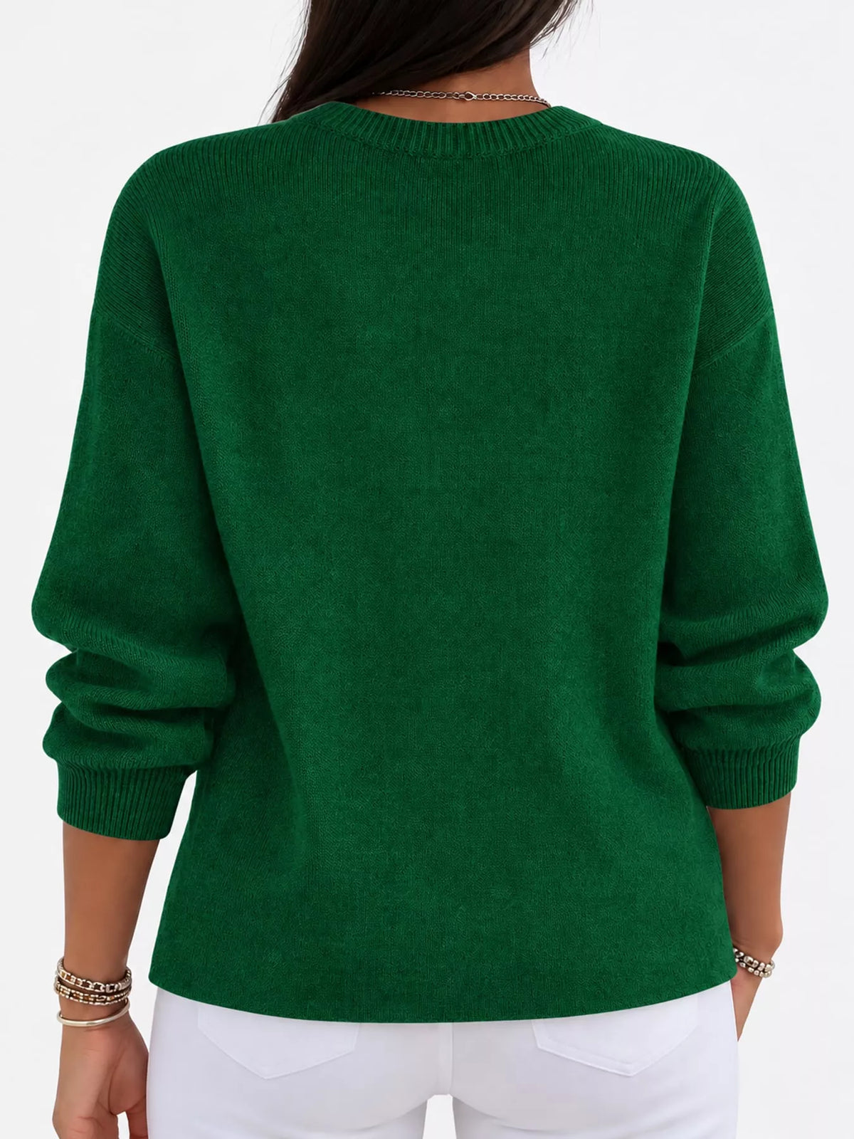 Christmas Green crew neck sweater, back view