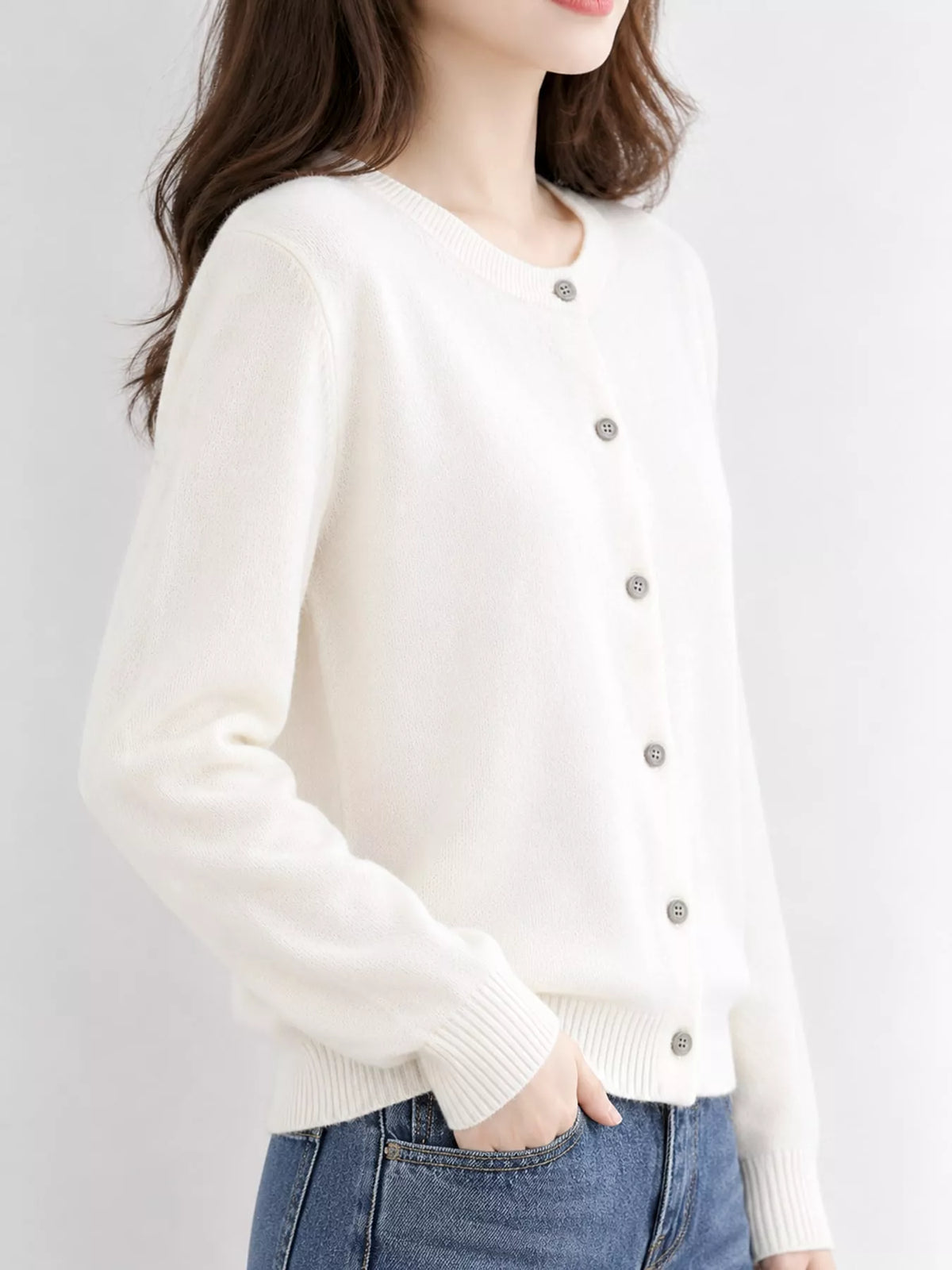 Button-down cardigan, white side