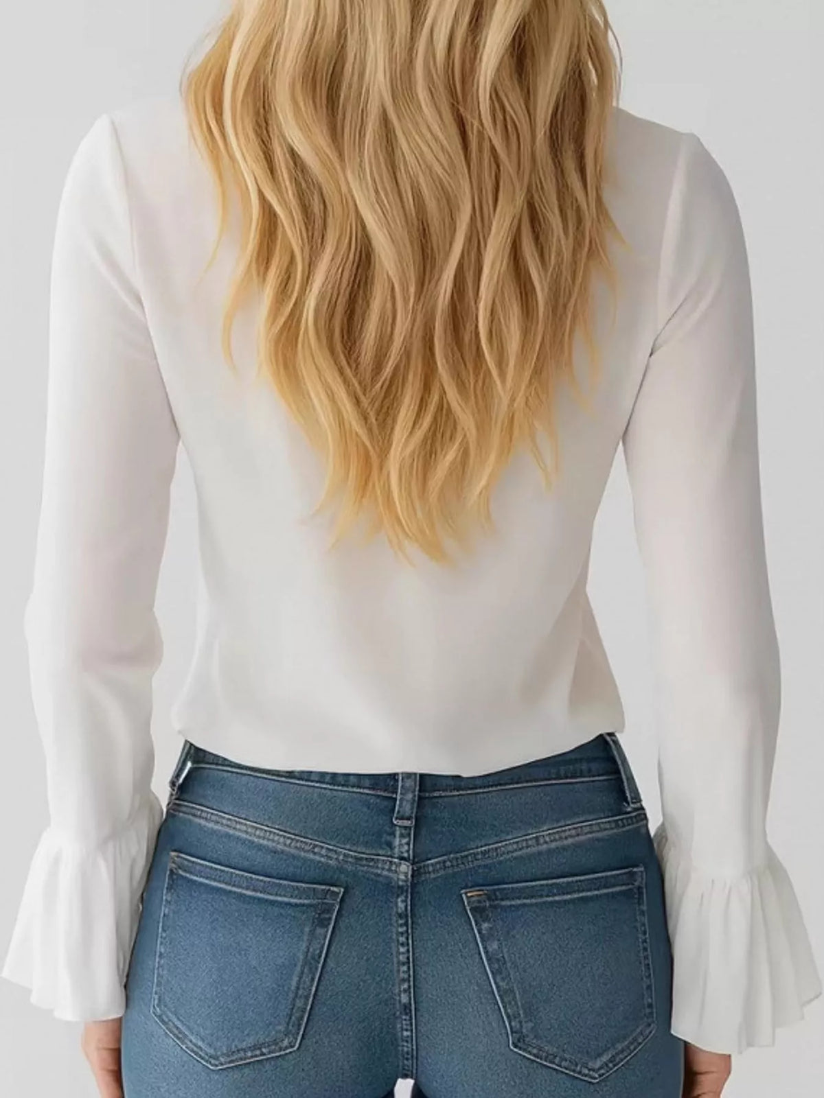 V-neck long sleeve blouse, back view