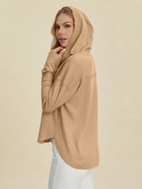 Trendsi Double Take Full Size High-Low Dropped Shoulder Long Sleeve Hoodie -