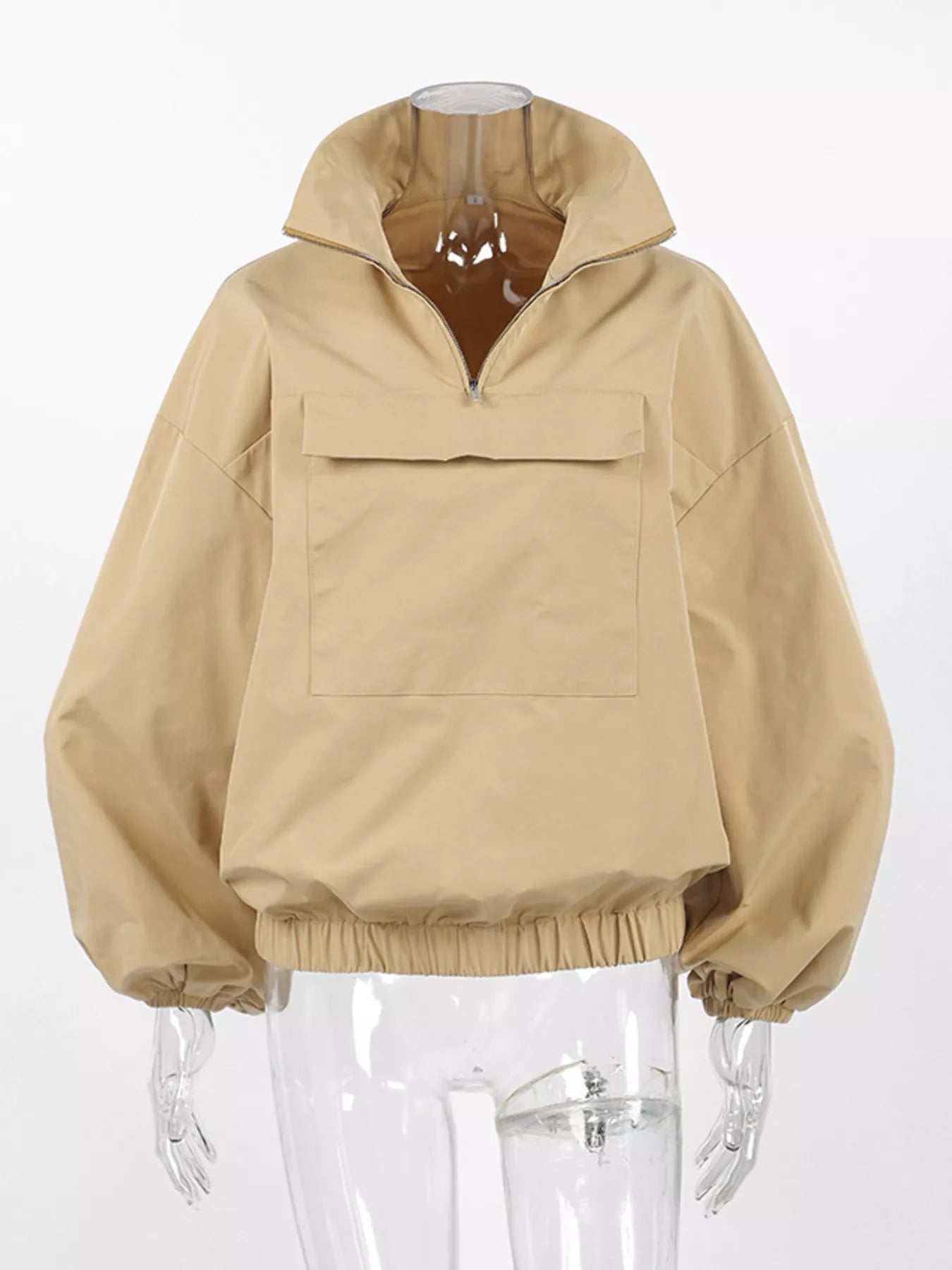 Trendsi Quarter Zip Front Flap Pocket Top -