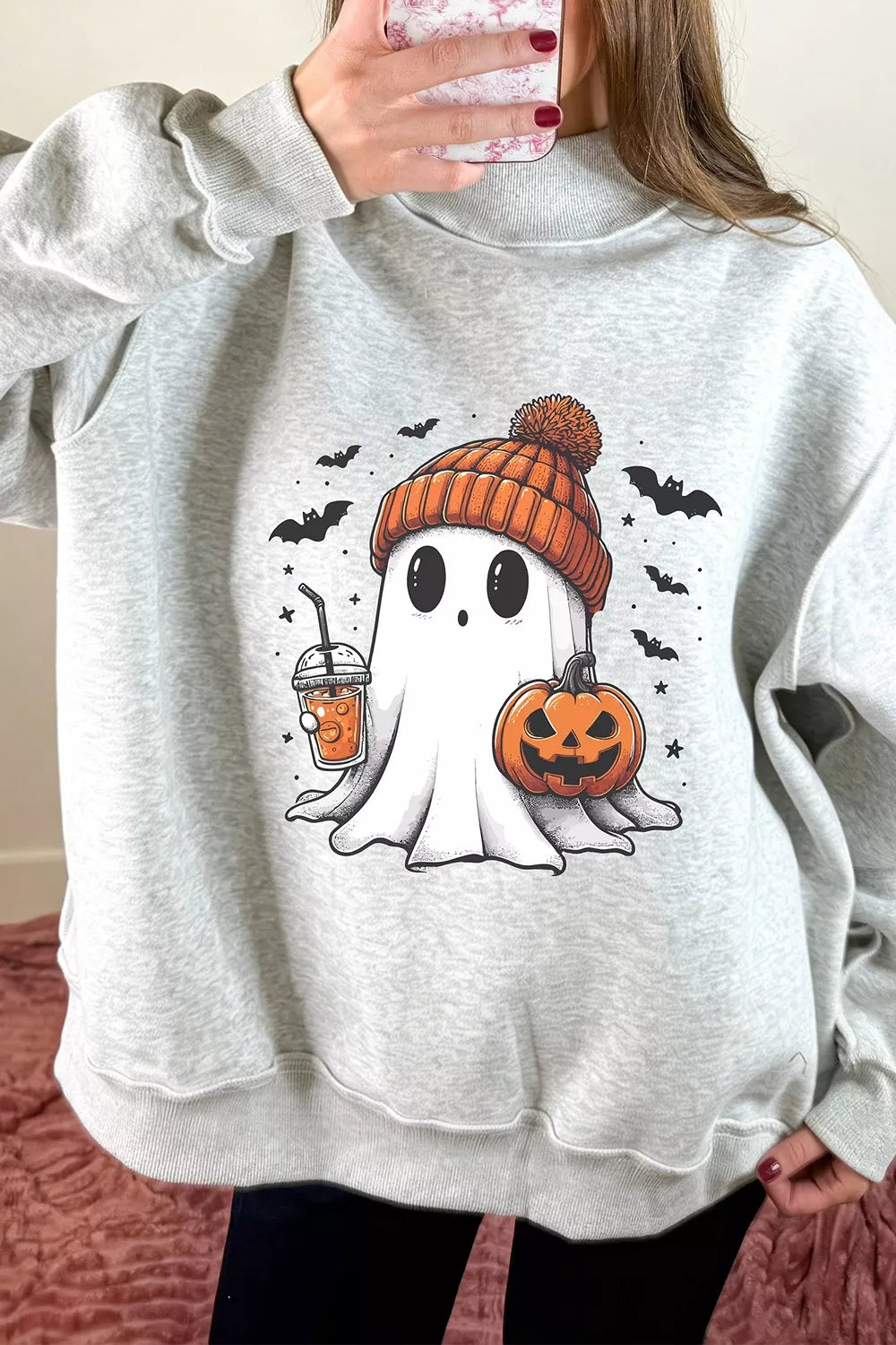 Trendsi Reversible Halloween Graphic Mock Neck Tunic Sweatshirt -