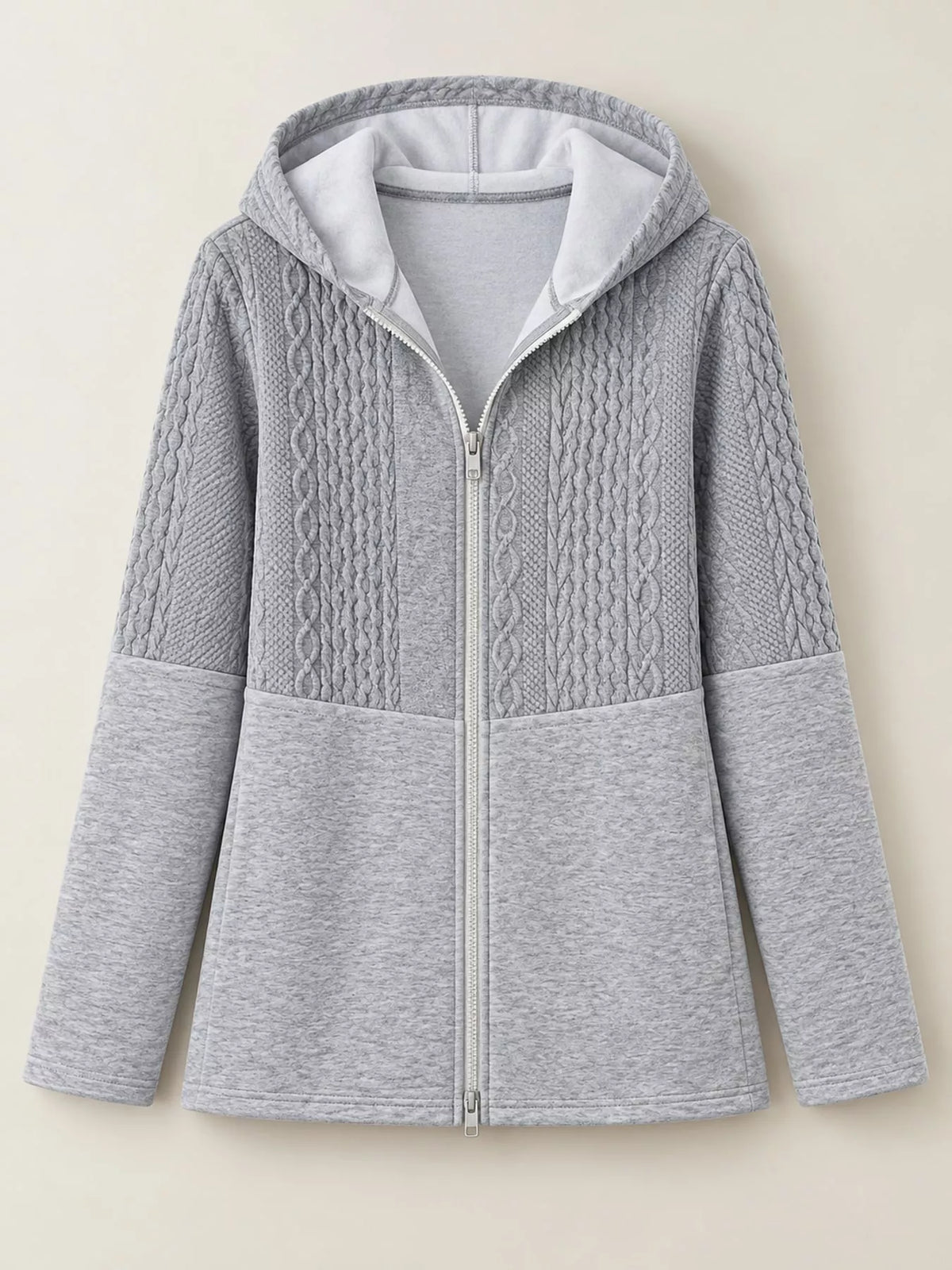 Gray hooded zip-up jacket