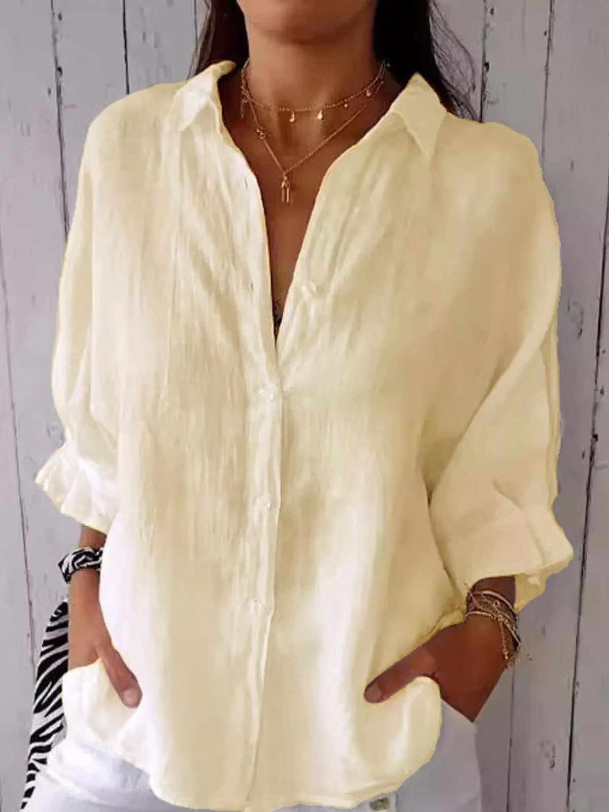 Cream loose fit tie back shirt