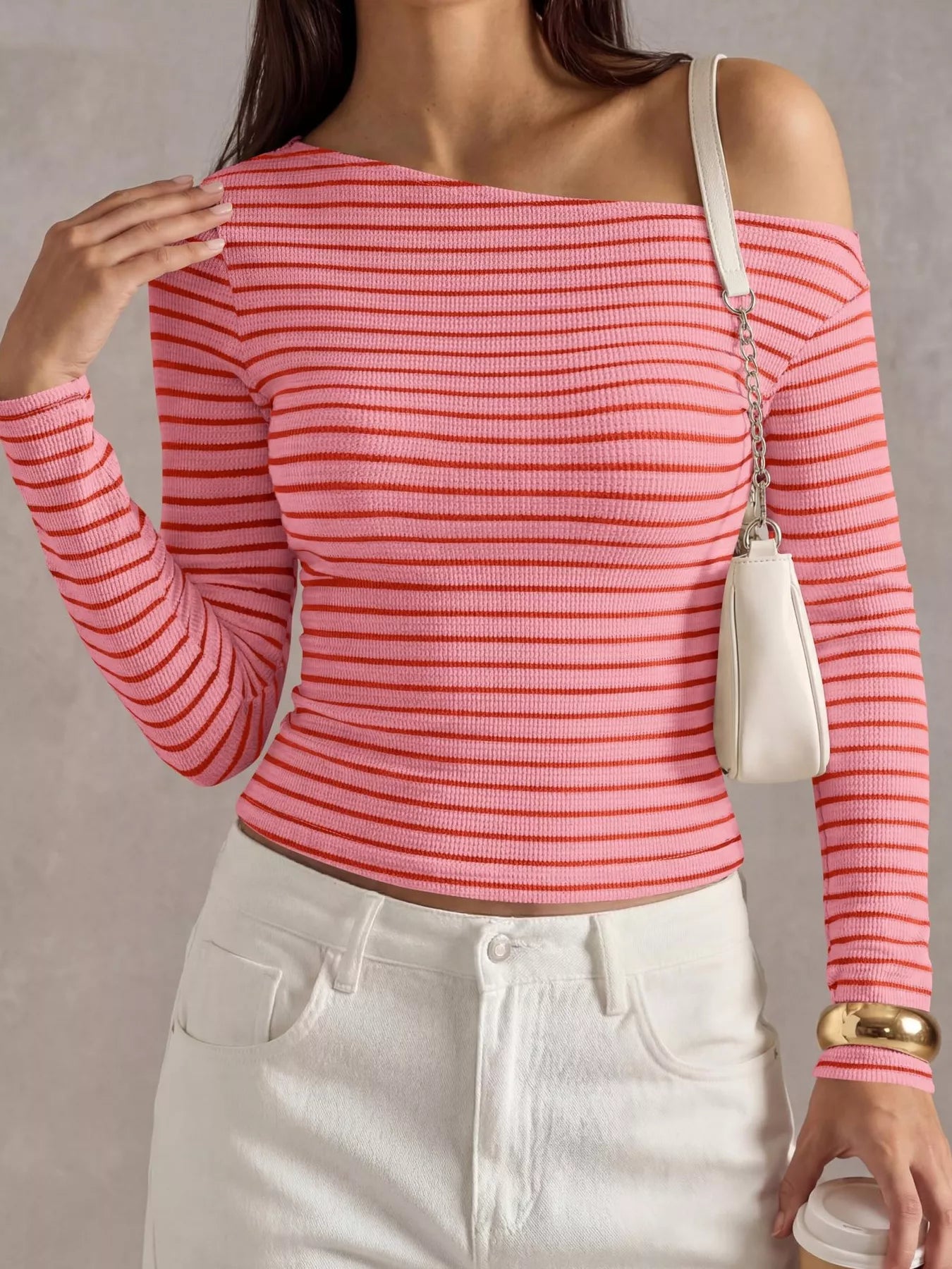 Trendsi Striped Ribbed Long Sleeve T-Shirt -