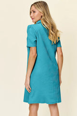 Trendsi Double Take Full Size Texture Collared Neck Short Sleeve Dress -