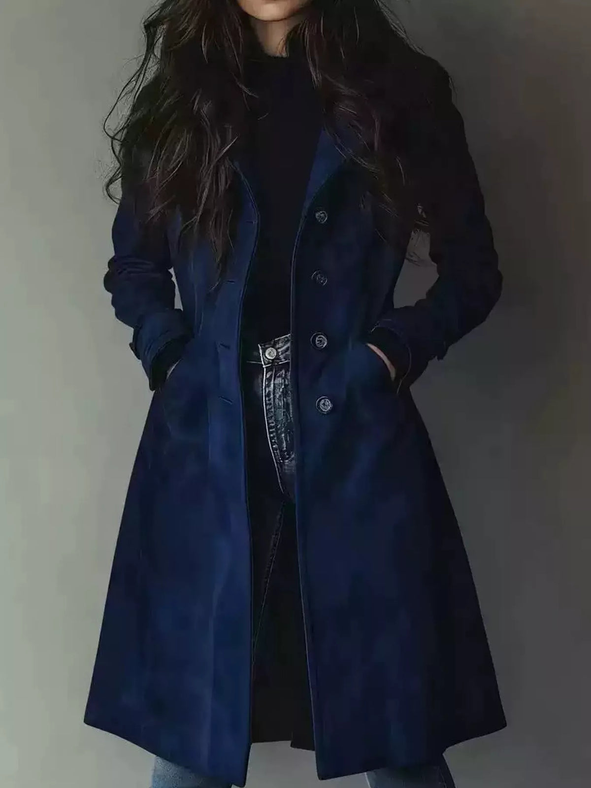 Collared long sleeve jacket, front view on model