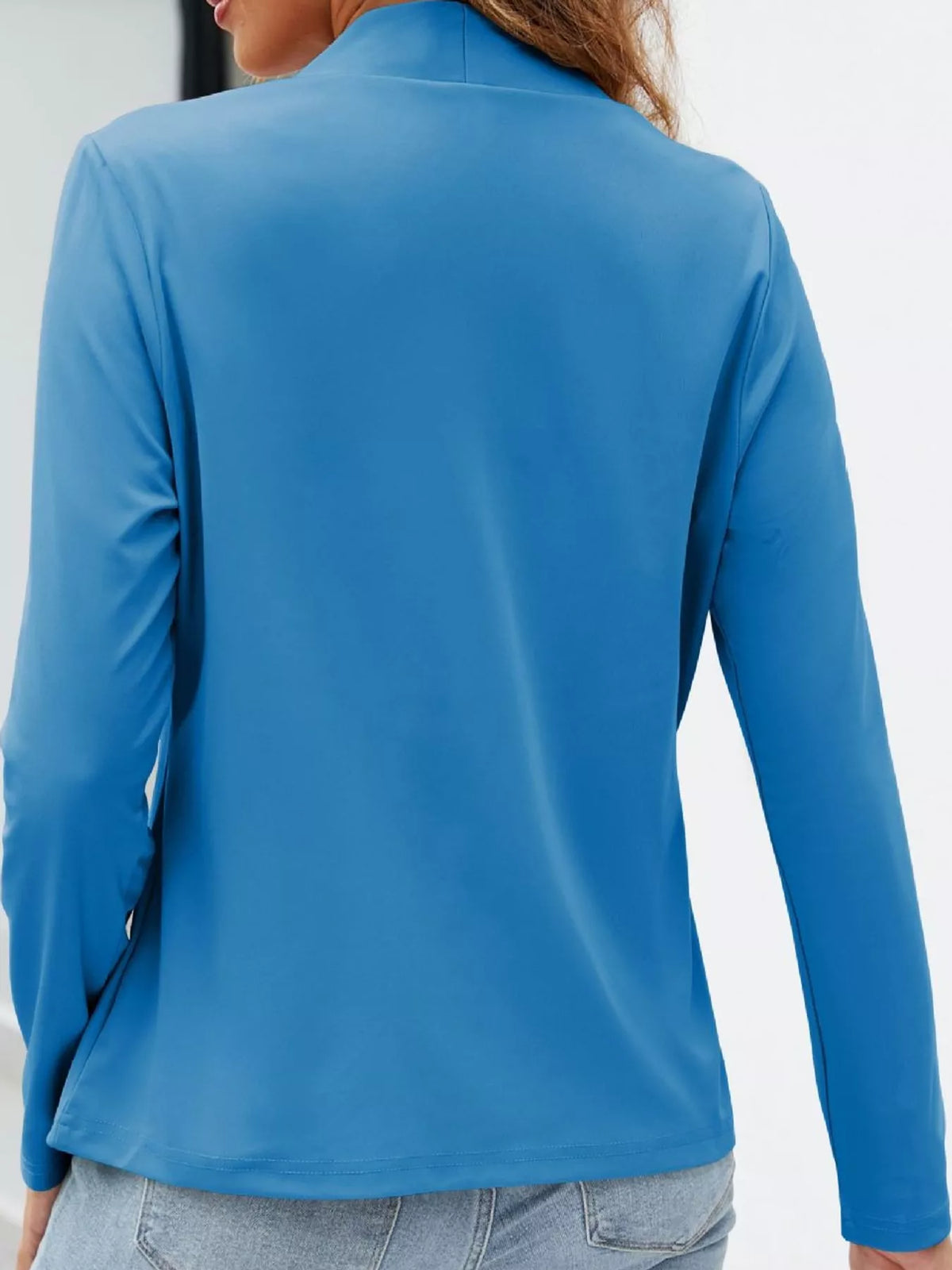 Mandarin neck long sleeve blazer, back view