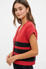 Trendsi BiBi Game Day Theme Stripe Buttoned V Neck Knit Cardigan -