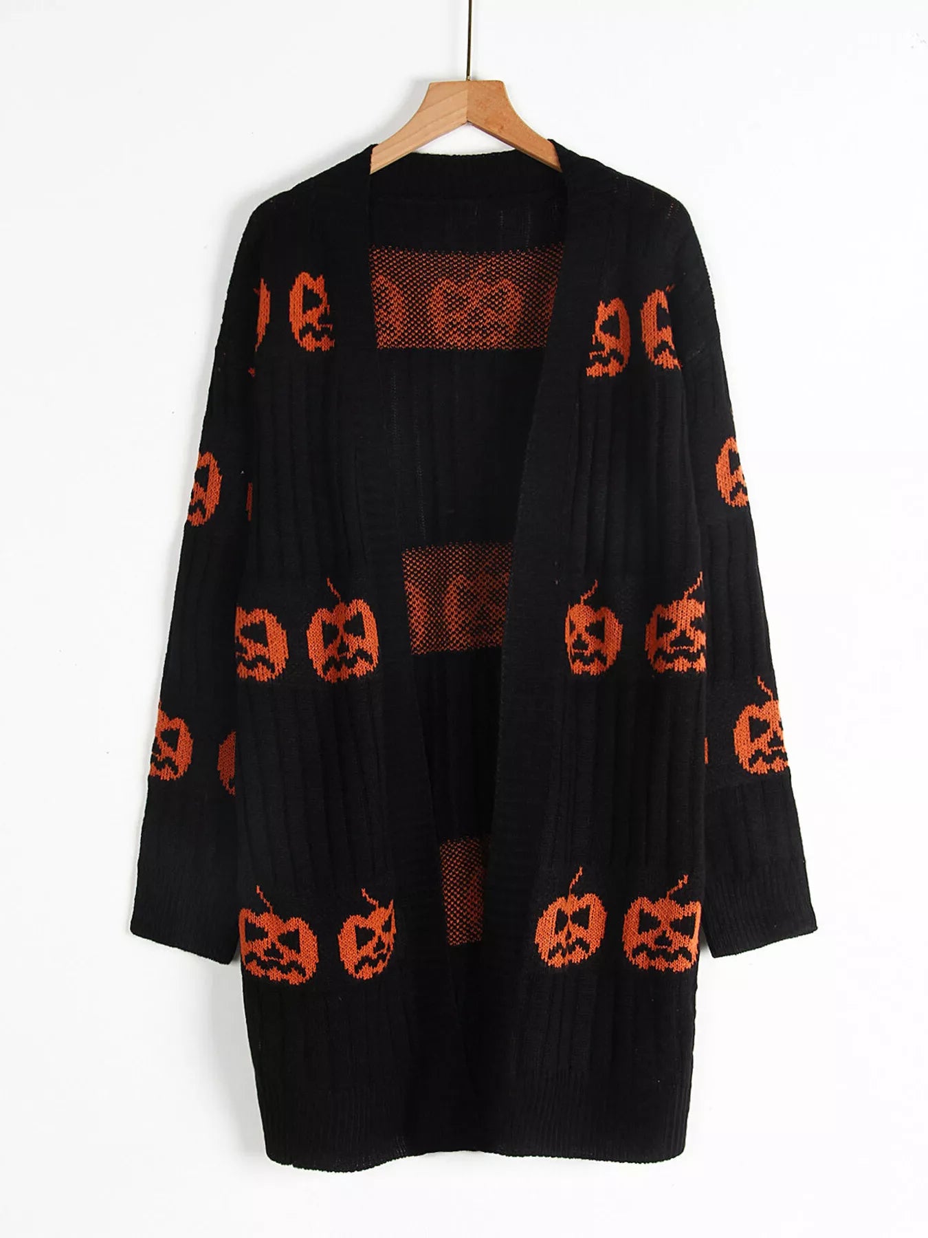 Trendsi Halloween Pumpkin Open Front Knit Cardigan -