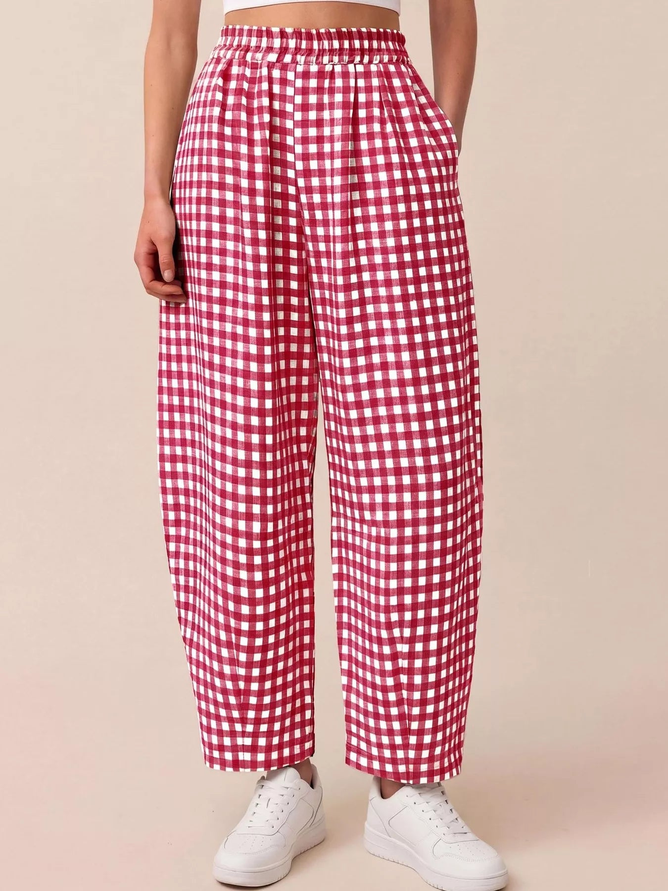 Trendsi Gingham Wide-Leg Casual Pants -
