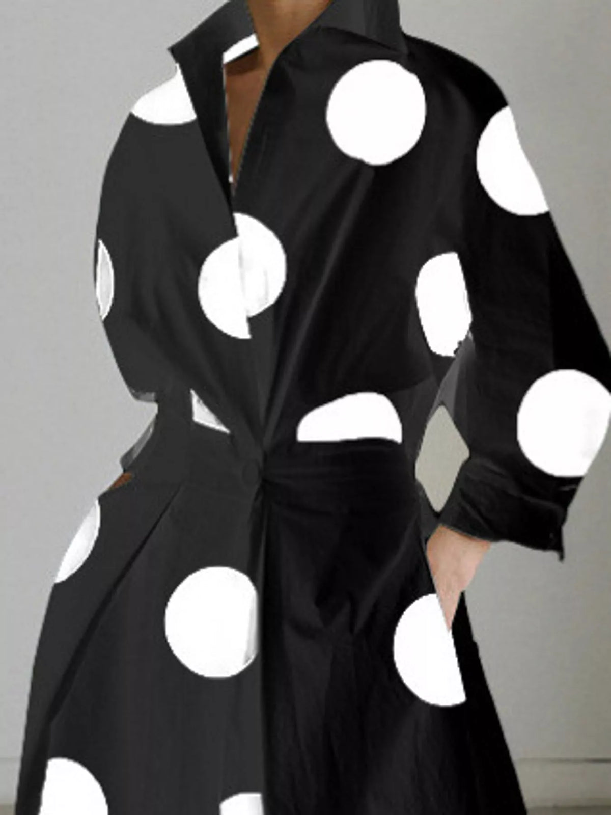 Collared Three-Quarter Sleeve Midi Shirt Dress — construction details